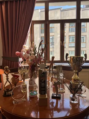 Стол с кубками и наградами Кати